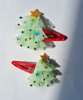 Pair Of Xmas Tree Hair Clips- Green, Red