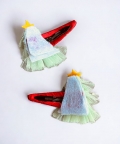 Pair Of Xmas Tree Hair Clips- Green, Red