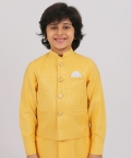 Yellow Bandi Set With Yellow Kurta And Off White Pants