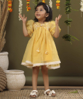 Yellow Embroided Dress With Lace Detailing