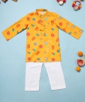 Yellow Fire Cracker Kurta Pajama Set