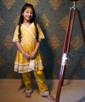 Yellow Thread Embroidered And Lace Work Kurti With Pant
