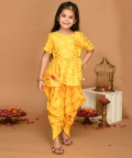 Yellow With Gold Print Dhoti & Jhabala
