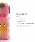 Zoku Kids Flip Straw Bottle-Pink, 415ml