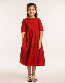 Red and Navy Dress with Bow Ties On Center Back