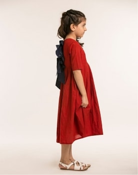 Red and Navy Dress with Bow Ties On Center Back