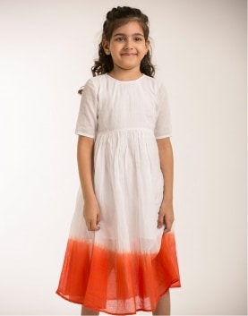 Natural and Pink Orange Long Dress with Dip Dye At Hem