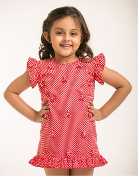 Red Polka Dot Dress with Textuflowers
