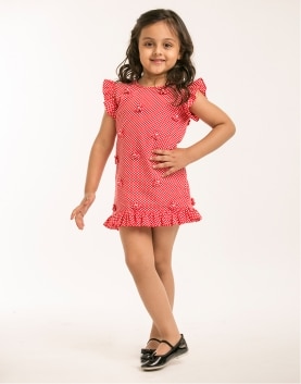 Red Polka Dot Dress with Textuflowers