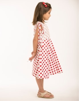 Red/White Pearl Embroidered Cotton Long Dress