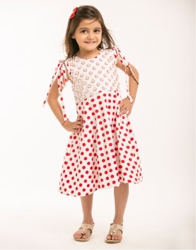 Red/White Pearl Embroidered Cotton Long Dress