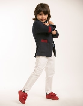 Ivory Jacket with Red Stripe Detail Ivory Trouser