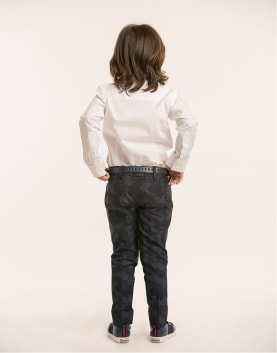 White Shirt with Orange And Blue Colour Block