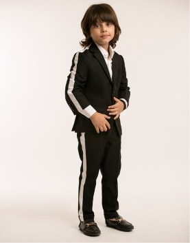 Black Suit with White Piping
