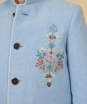 Bandhgala With A Floral Embroidered Motiff Teamed With Pants
