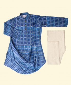 Blue Tie Dye Printed Drap Kurta Set