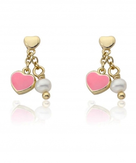 Enamel Heart & Fresh Water Pearl Earring