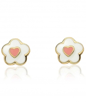 Frosted Enamel Flowers With Heart Center Earring