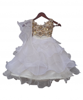 Beige Choli with White Organza Lehenga