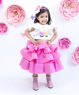 Off White Unicorn Top With Pink Skirt