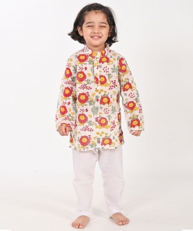 Lion And Mouse- White Unisex Kurta