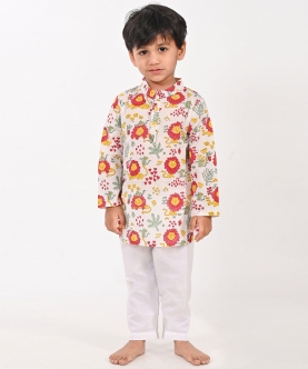 Lion And Mouse- White Unisex Kurta