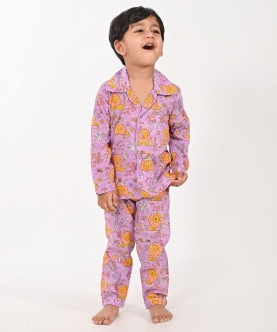 Lion And Mouse- Lavender Unisex Nightsuit Set