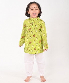 Ghost Print- Unisex Green Kurta