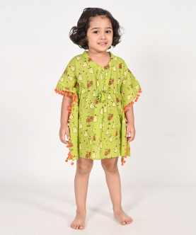 Ghost Print- Green Kaftans For Girls