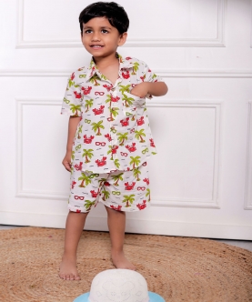 Paradise Print- White Co-Ord Set For Boys