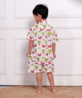 Paradise Print- White Co-Ord Set For Boys