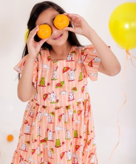 Kachua Khargosh- Peach Frocks For Girls