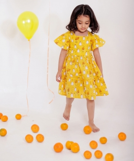 Ghost Print- Yellow Dress/ Frock For Girls