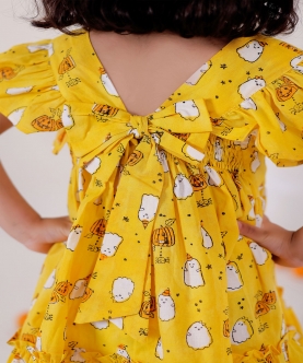 Ghost Print- Yellow Dress/ Frock For Girls