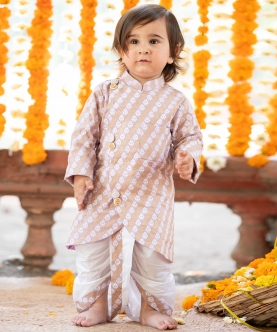 Gold Foil Front Open Kurta With Dhoti