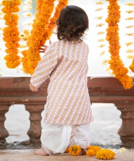 Gold Foil Front Open Kurta With Dhoti