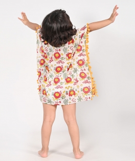 Lion And Mouse White Kaftan For Girls
