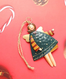 Green & Gold Standing Angel, Metal Christmas Tree Ornament