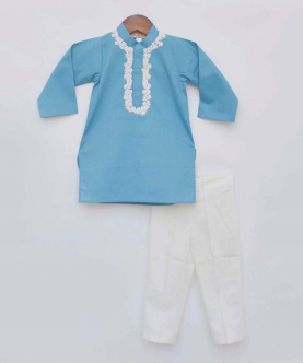 Blue Kurta With White Dori Work And Pant