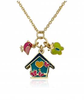 Birdhouse & Flower Chain Necklace
