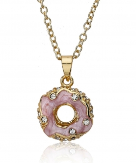 Pink Enamel Crystal Donut Necklace