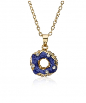 Blue Enamel Crystal Donut Necklace