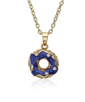 Blue Enamel Crystal Donut Necklace