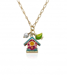 Birdhouse & Pearl Chain Necklace