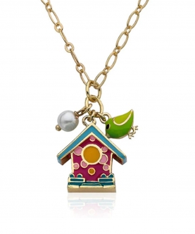 Birdhouse & Pearl Chain Necklace