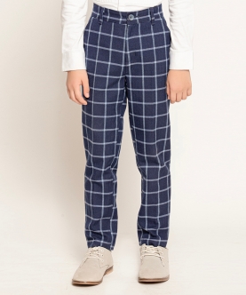 One Friday Navy Blue Checks Trouser For Kids Boys