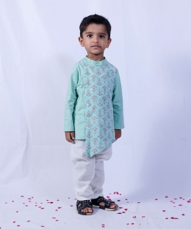 Green Kantha Kurta Set