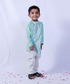 Green Kantha Kurta Set