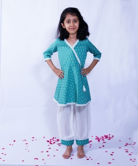  Green Angrakha Kurta Set