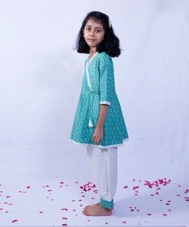  Green Angrakha Kurta Set